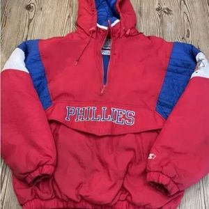 Vintage 90’s STARTER mlb Philadelphia PHILLIES Baseball Puffer Hooded Jacket L